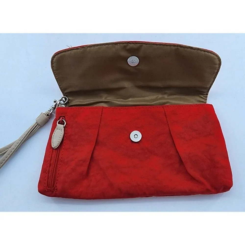 Multi Sac‎ Mini Wristlet Clutch Wallet Purse Red/Tan 100% Nylon 9