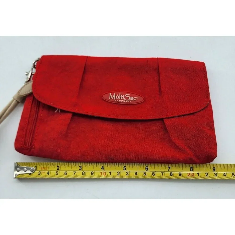 Multi Sac‎ Mini Wristlet Clutch Wallet Purse Red/Tan 100% Nylon 9