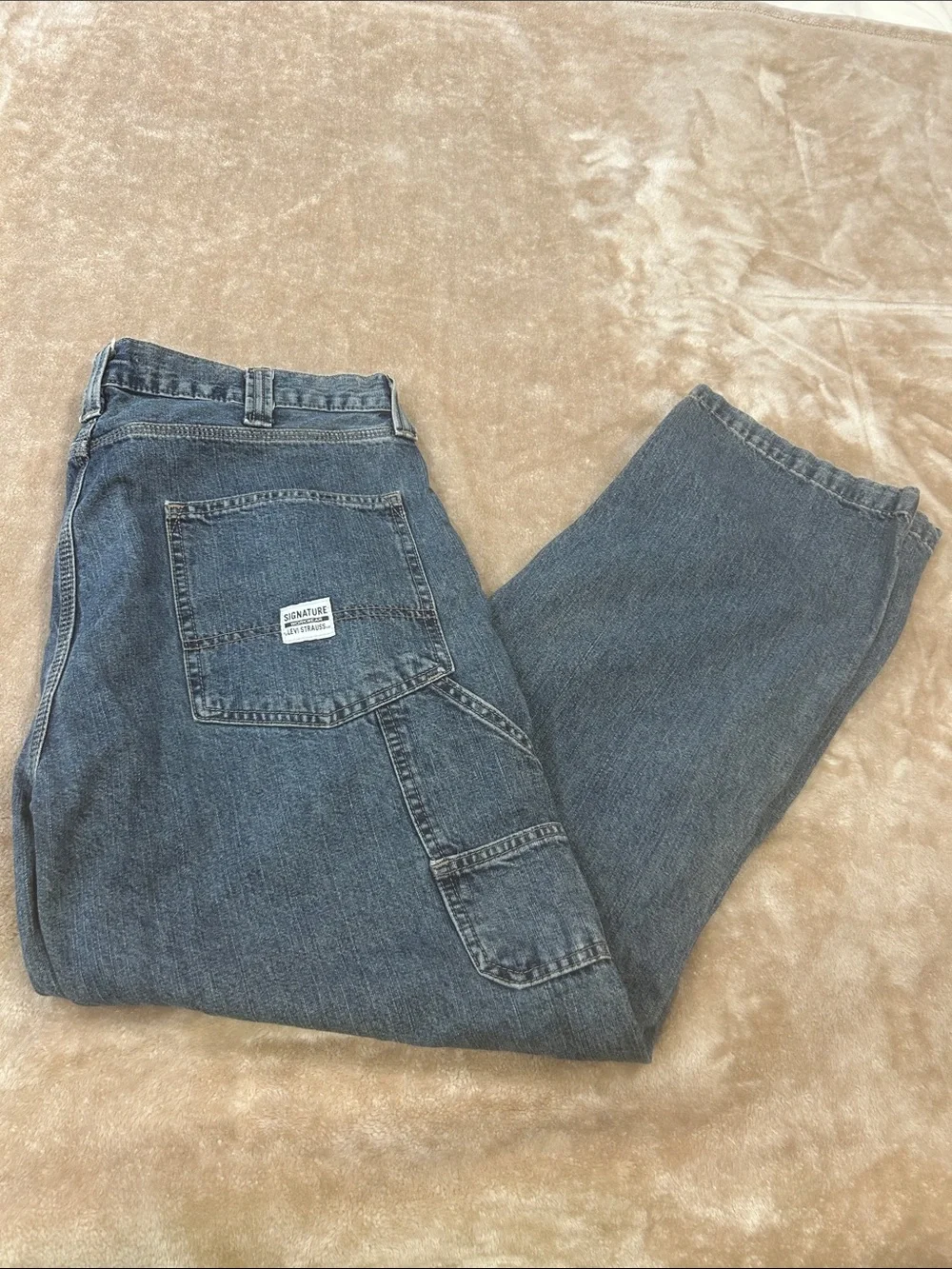 Signature Levi Strauss Carpenter mens Jeans 36x31.5  Workwear Baggy Utility blue
