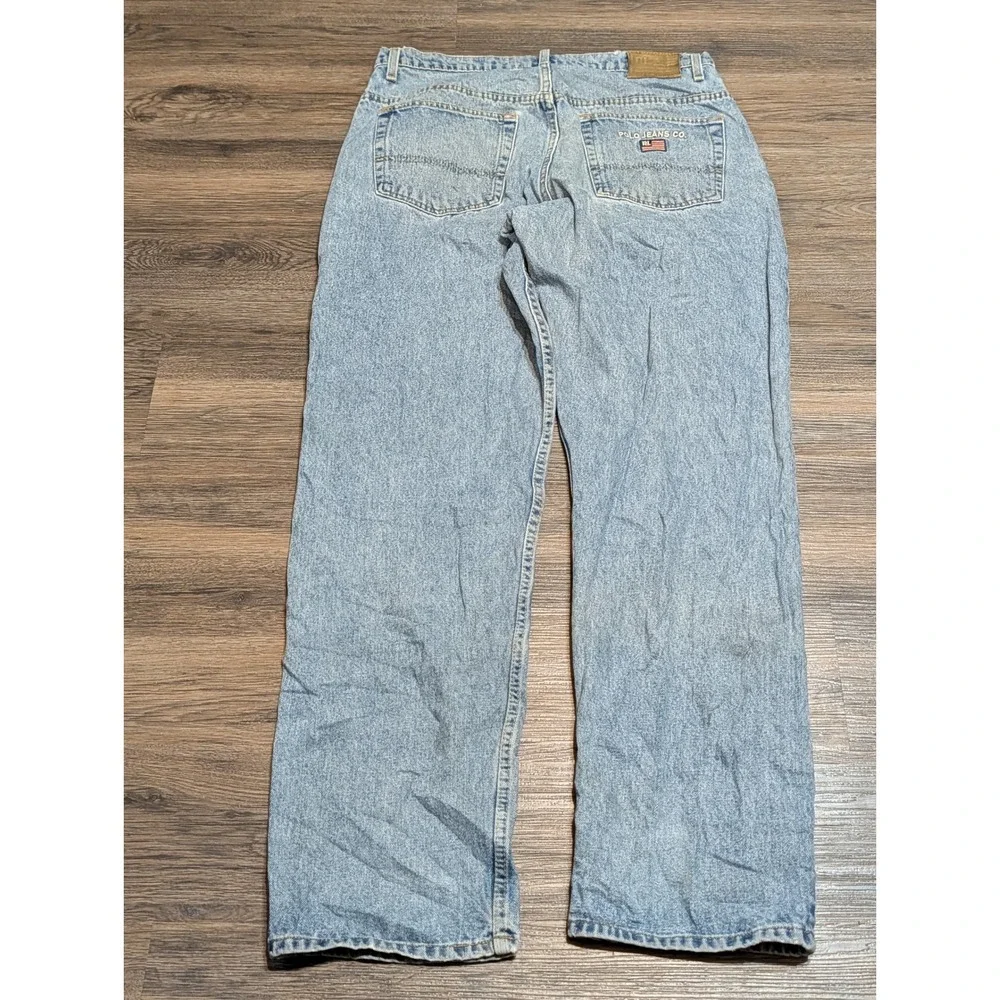 Polo Jeans Co Ralph Lauren Mens 36x32 Light Wash Straight Leg Denim Blue Jeans