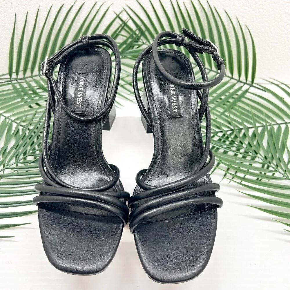 Nine West Black Yeap3 Strappy Ankle Sandals Size 5.5M Open Toe 3.25