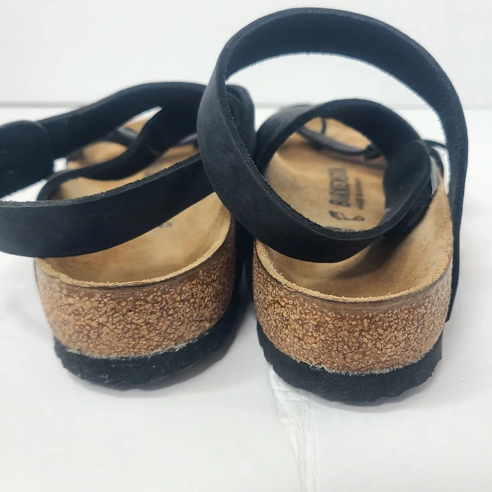 Birkenstock Sandals Womens 38 US 7-7.5 Black Yara Ankle Strap Toe Loop Leather