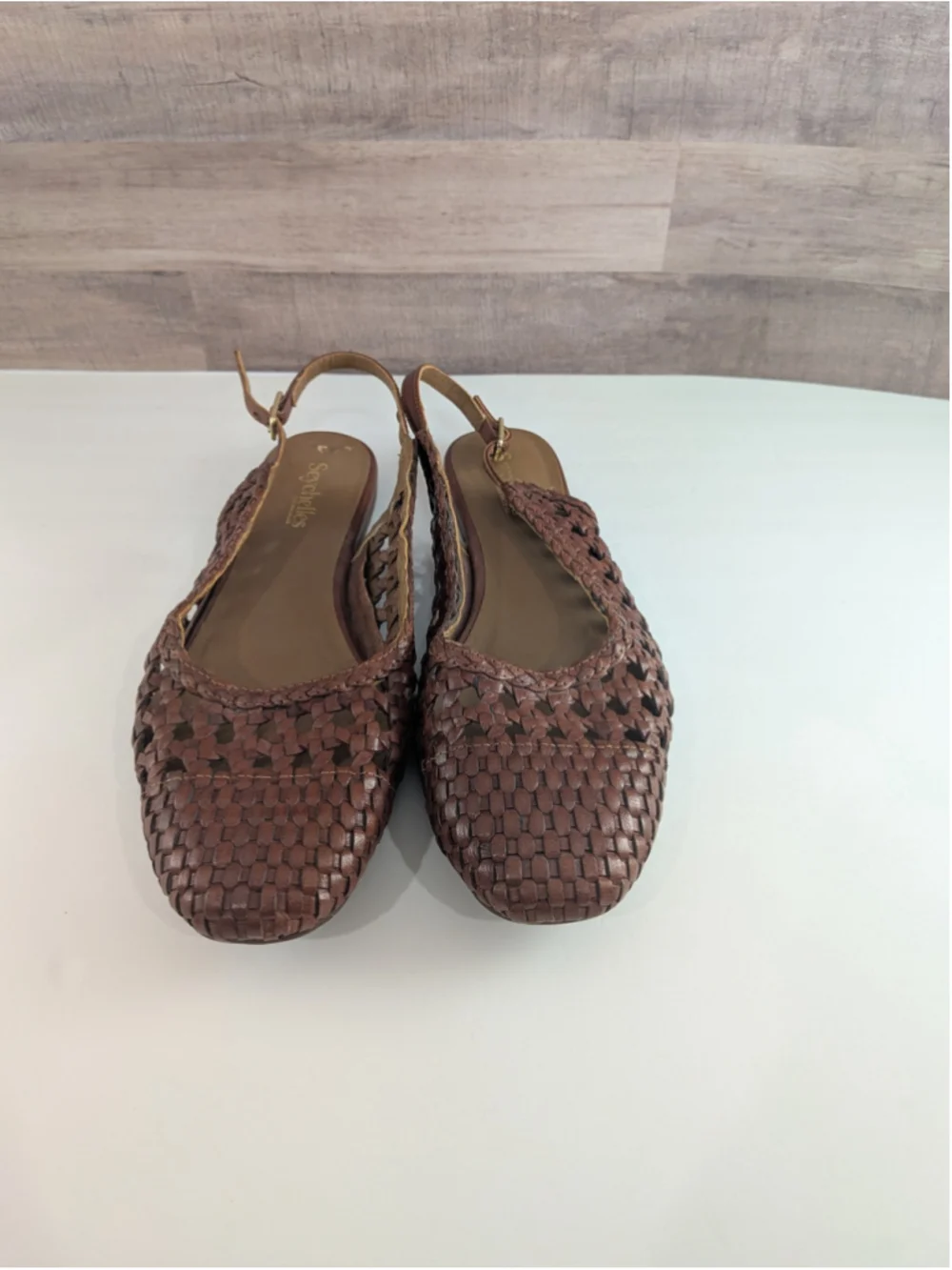 Women's Seychelles Brown Woven Leather Slingback Flats 8.5