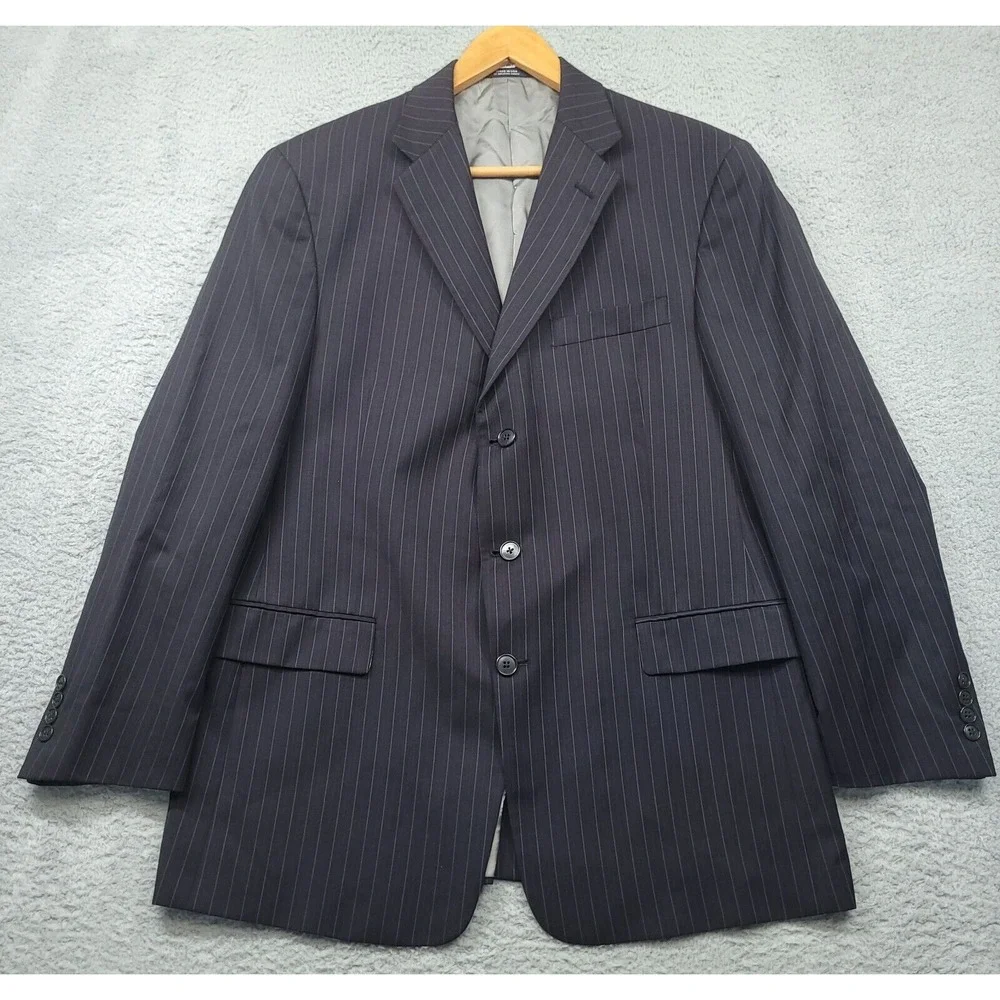 Hart Schaffner Marx Pinstripe Suit‎ Jacket Blazer Mens 42R Navy Wool EUC